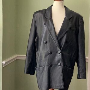 Vintage Women'sBlackLeather Double-Breasted Jacket,Size L(Leather Made In Israel